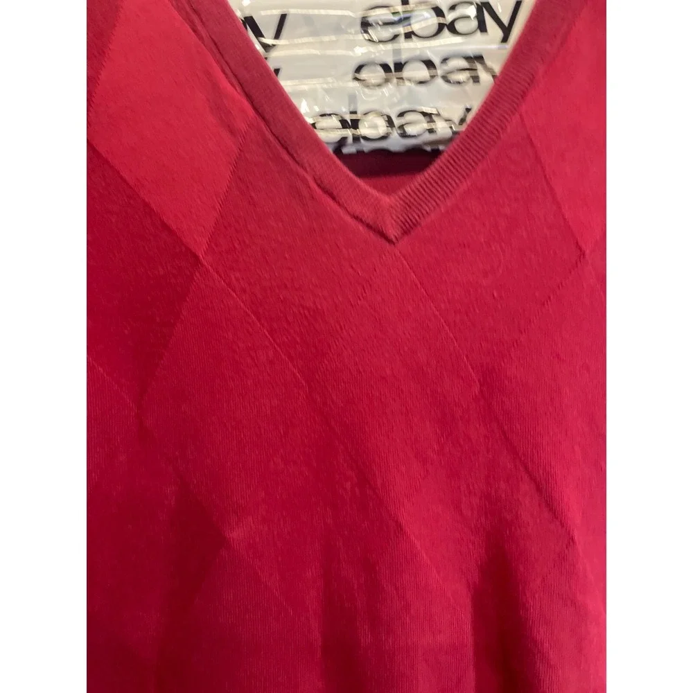 Oscar De La Renta Sweater Vest Mens Extra Large‎ XL Red V Neck Argyle